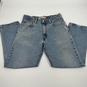 Levis 550 Relaxed Fit Mens Light Wash Blue Denim Jeans 33x30 Bleach Splatter